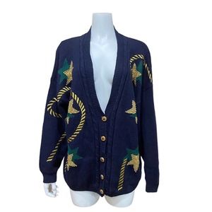 Vintage Navy Cardigan Gold Rope Stars